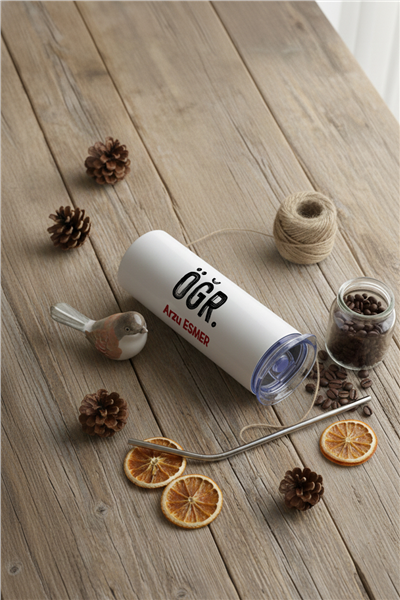 Minimal Öğretmen Kişiye Özel Pipetli Çelik Termos