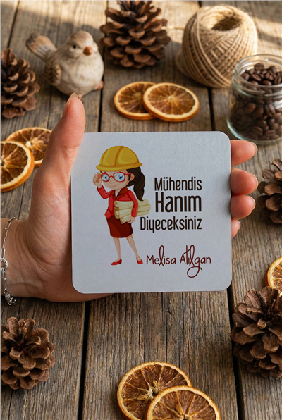 Mühendis Hanım Kişiye Özel Bardak Altlığı
