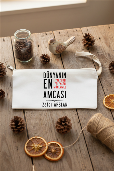 Mükemmel Amca Hediye Kutusu - Anı Defteri, Fotoğraf 10 Adet, Bez Kalemlik, Baston Şeker, Onefis Sade Çikolata Parçalı Cookie 4 adet