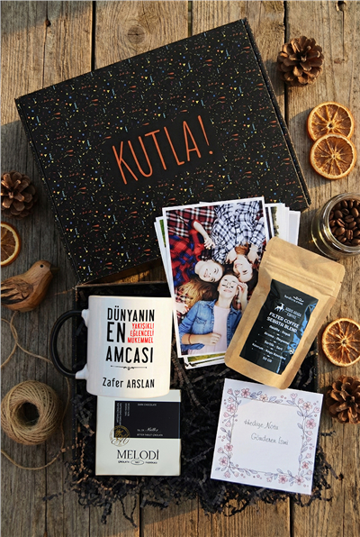 Mükemmel Amca Hediye Kutusu - Kişiye Özel Kupa Standart, Filtre Kahve, Melodi Çikolata, Fotoğraf 12 Adet