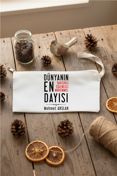 Mükemmel Dayı Hediye Kutusu - Anı Defteri, Fotoğraf 10 Adet, Bez Kalemlik, Baston Şeker, Onefis Sade Çikolata Parçalı Cookie 4 adet