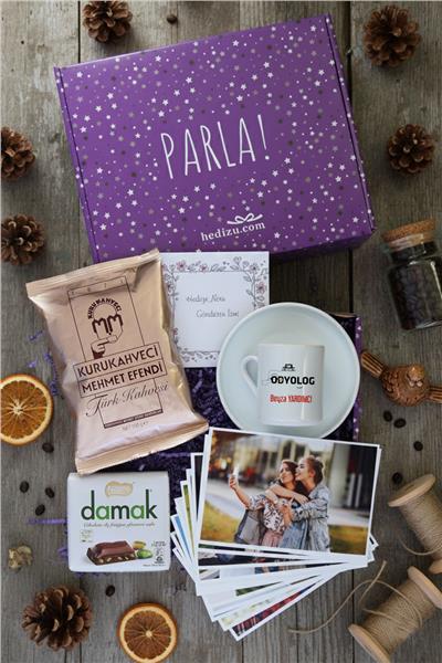 Odyolog Hediye Kutusu - Kişiye Özel Türk Kahvesi Fincanı, Türk Kahvesi, Damak Çikolata, Fotoğraf 12 Adet