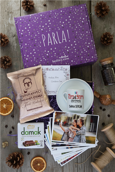 Özel Eğitim Öğretmeni Hediye Kutusu - Kişiye Özel Türk Kahvesi Fincanı, Türk Kahvesi, Damak Çikolata, Fotoğraf 12 Adet