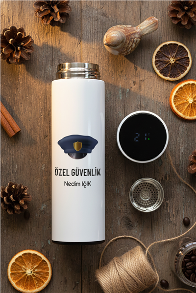 Özel Güvenlik Hediye Kutusu - Kişiye Özel Dijital Göstergeli Termos, Kulaklık, Bere, Altıgen Fotoğraf Çerçevesi