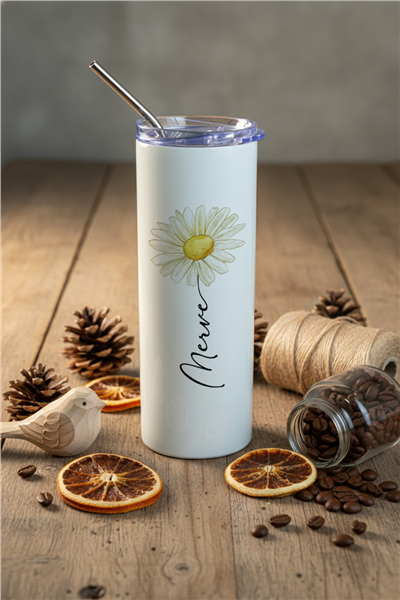 Papatya Kişiye Özel Pipetli Çelik Termos