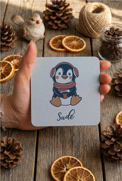 Penguen Kişiye Özel Bardak Altlığı