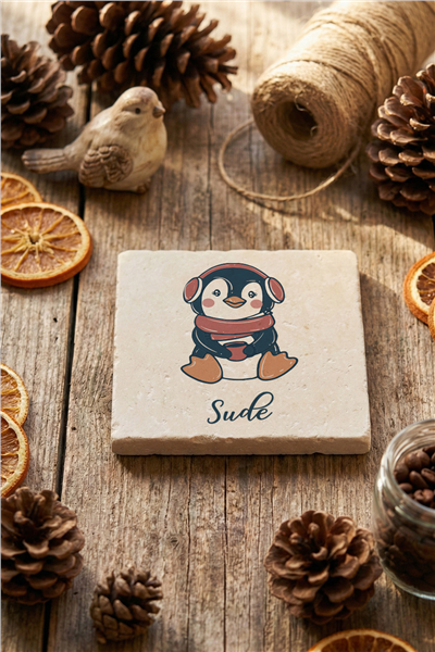 Penguen Kişiye Özel Bardak Altlığı