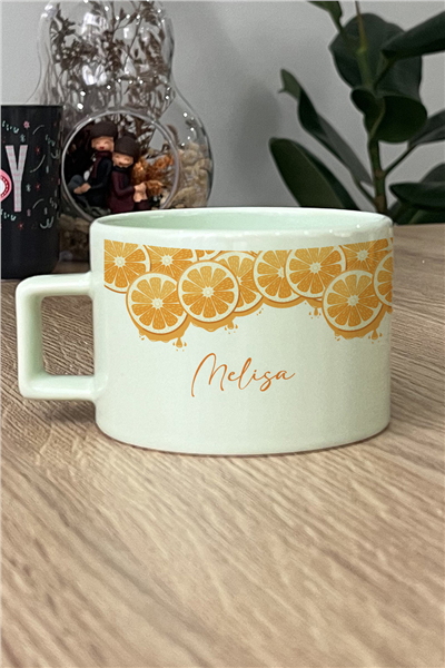 Portakal Desenli Kişiye Özel Lüks Pastel Fincan