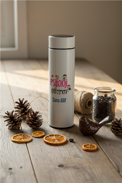 Psikoloji Öğretmeni Kişiye Özel Filtreli Dijital Göstergeli Termos