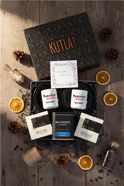 Psikolojik Danışman Hediye Kutusu - Kişiye Özel Türk Kahvesi Fincanı 2 Adet, Türk Kahvesi, Melodi Çikolata 2 adet