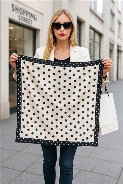 Puantiye Desenli Saten Bandana Fular