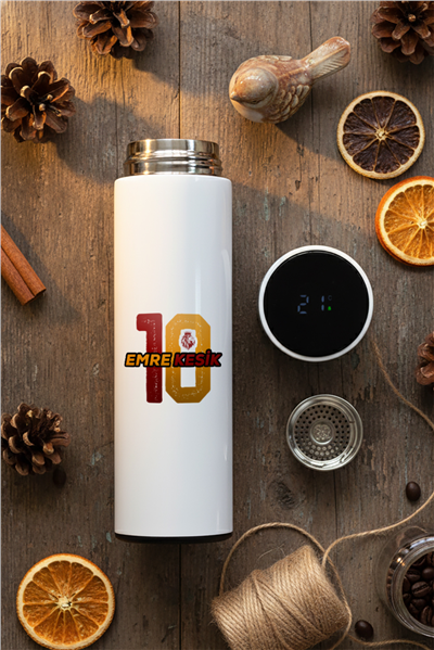 Sarı Kırmızı Taraftar Hediye Kutusu - Kişiye Özel Dijital Göstergeli Termos, Kulaklık, Bere, Altıgen Fotoğraf Çerçevesi