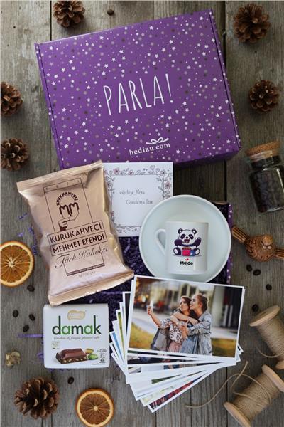Sevimli Panda Hediye Kutusu - Kişiye Özel Türk Kahvesi Fincanı, Türk Kahvesi, Damak Çikolata, Fotoğraf 12 Adet