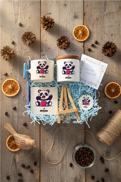 Sevimli Panda Hediye Kutusu - Kişiye Özel T Kupa, Seramik Kalemlik, Dekoratif Taş İsimlik, Güneş Anahtarlık