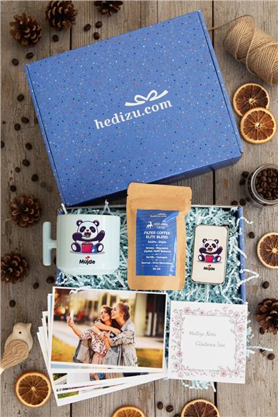 Sevimli Panda Hediye Kutusu - Kişiye Özel T Pastel Kupa, Filtre Kahve, Çakmak, Fotoğraf 10 Adet