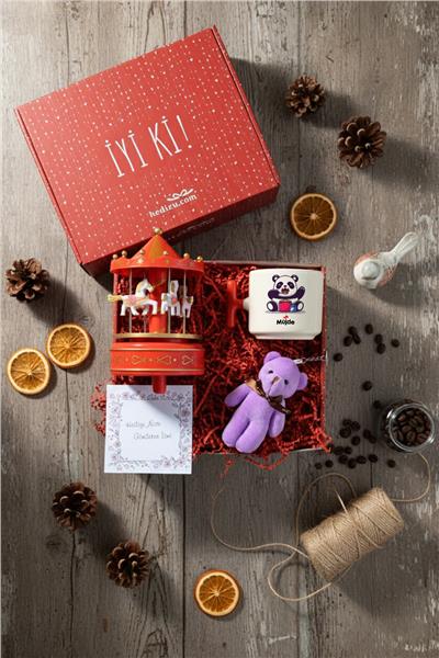 Sevimli Panda Hediye Kutusu - Kişiye Özel T Kupa, Atlı Karınca Müzik Kutusu, Peluş Anahtarlık