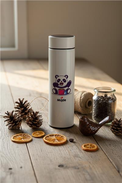 Sevimli Panda Kişiye Özel Filtreli Dijital Göstergeli Termos