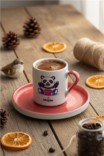 Sevimli Panda Kişiye Özel Türk Kahvesi Fincanı