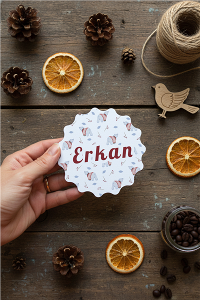 Tatlı Ayıcık Desenli Kişiye Özel Bardak Altlığı
