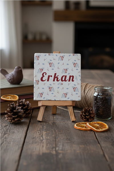 Tatlı Ayıcık Desenli Kişiye Özel Dekoratif Taş İsimlik