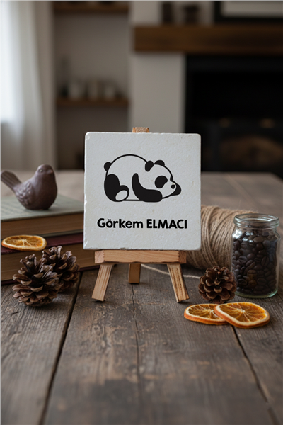 Uykucu Panda Kişiye Özel Dekoratif Taş İsimlik