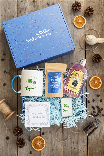 Yonca Hediye Kutusu - Kişiye Özel Kupa Standart, Traş Kolonyası, Çakmak, Filtre Kahve