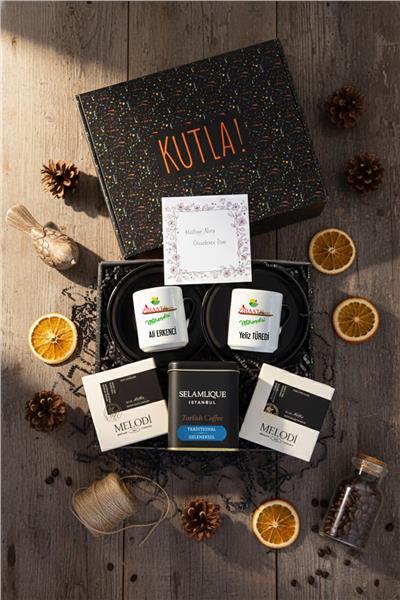 Ziraat Mühendisi Hediye Kutusu - Kişiye Özel Türk Kahvesi Fincanı 2 Adet, Türk Kahvesi, Melodi Çikolata 2 adet