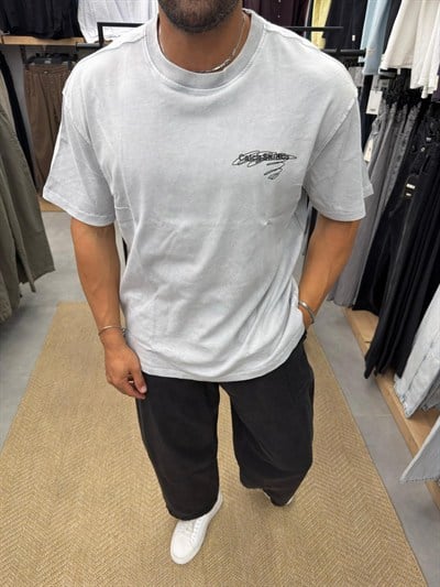 Catch Studio Yıkamalı Yüksek Kalite Tshirt Gri