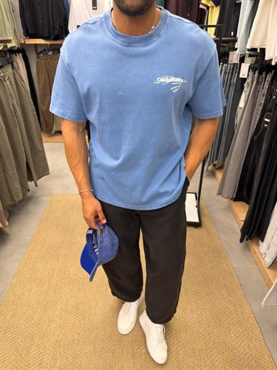 Catch Studio Yıkamalı Yüksek Kalite Tshirt Mavi