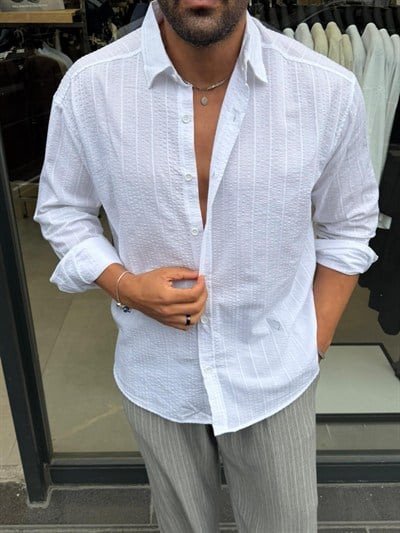 Giesto Gofre Gömlek Beyaz