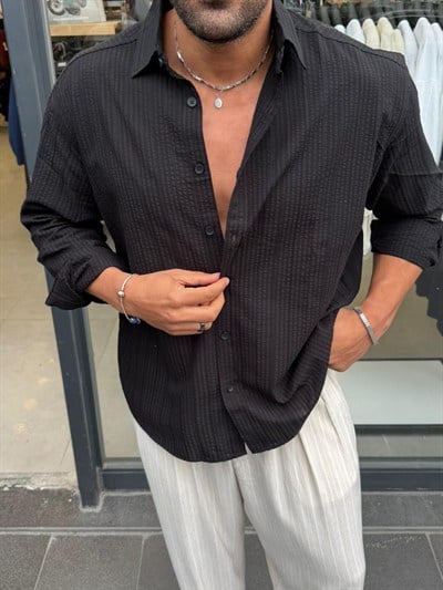 Giesto Gofre Gömlek Siyah