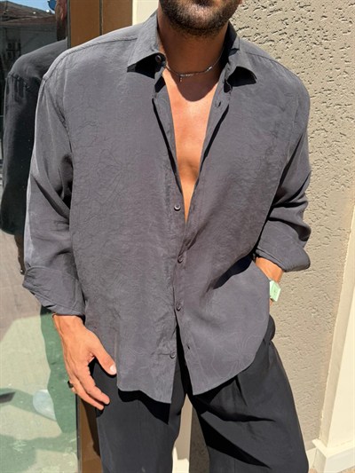 Giesto Kendinden Desenli Modal Gömlek Gri