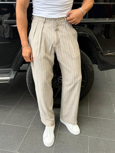 Giesto Premium Çizgili Pantolon Bej
