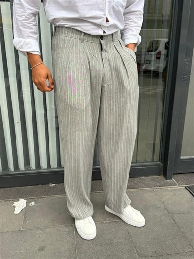 Giesto Premium Çizgili Pantolon Gri