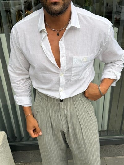 Giesto Vual Kumaş Gömlek Beyaz