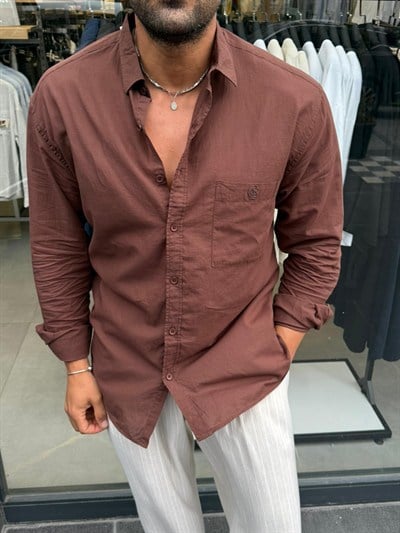 Giesto Vual Kumaş Gömlek Kahve