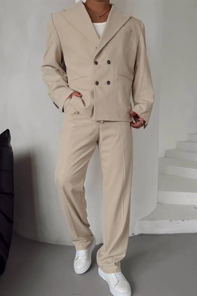 Bej Kruvaze Oversize Takım
