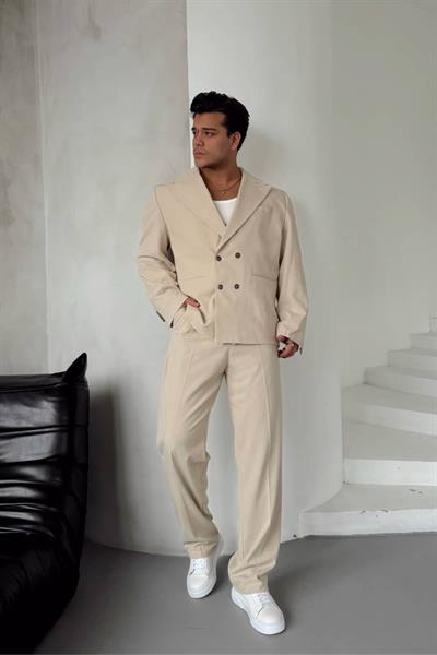 Bej Kruvaze Oversize Takım