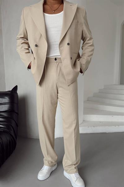 Bej Kruvaze Oversize Takım