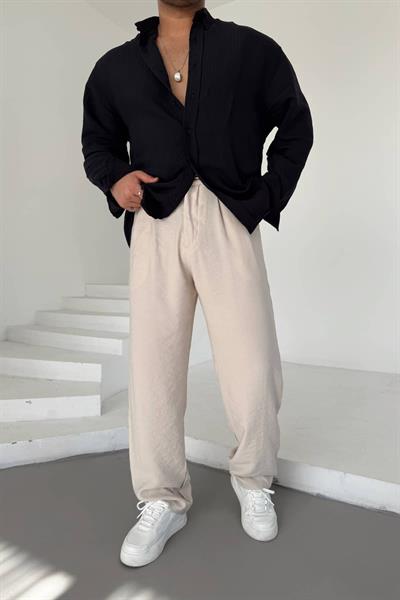 Bej Tensel Kumaş Baggy Pantolon