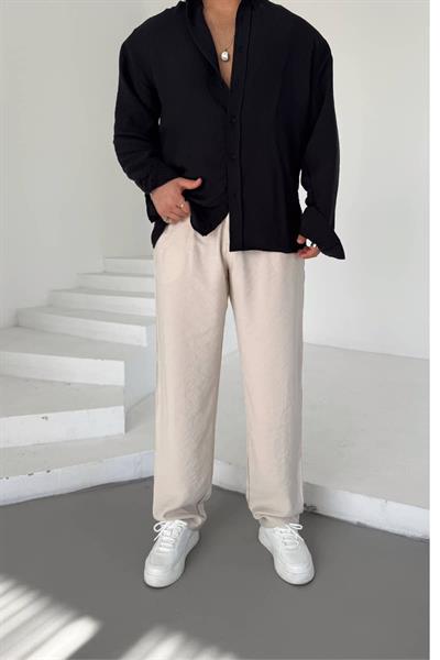 Bej Tensel Kumaş Baggy Pantolon