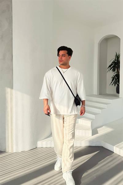 Beyaz Basic Fakir Kol T-Shirt
