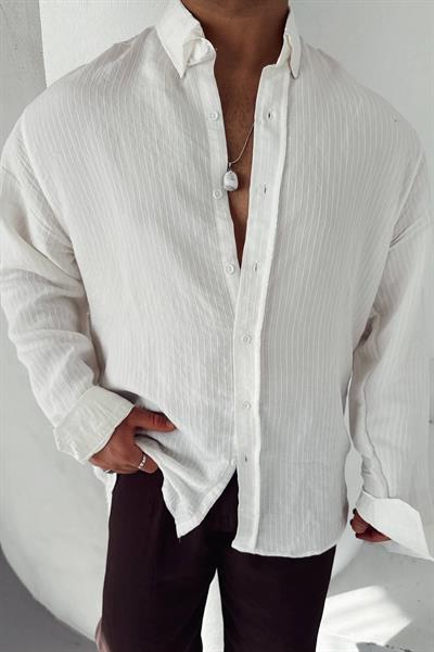Beyaz Çizgili Oversize Gömlek