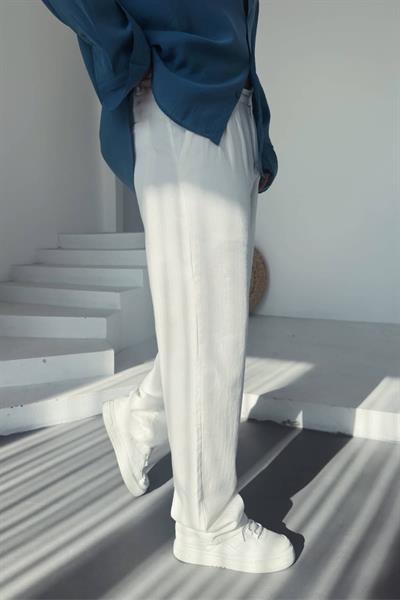 Beyaz Keten Baggy Pantolon