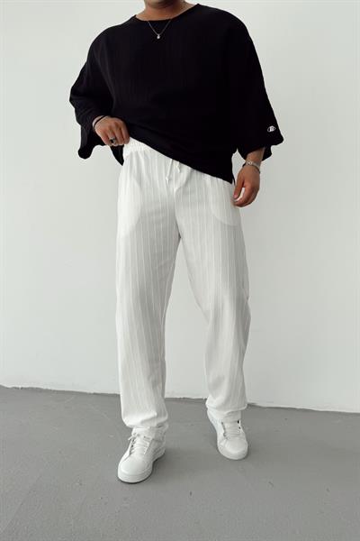 Beyaz Şeritli Baggy Pantolon