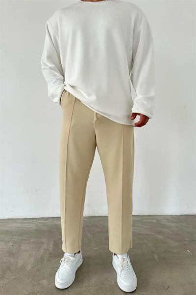 Çımalı Boyfreind Pantolon Krem