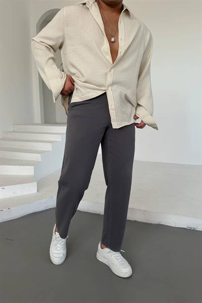 Füme Boyfriend İpli Pantolon