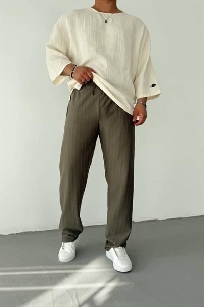 Haki Yeşil Şeritli Baggy Pantolon