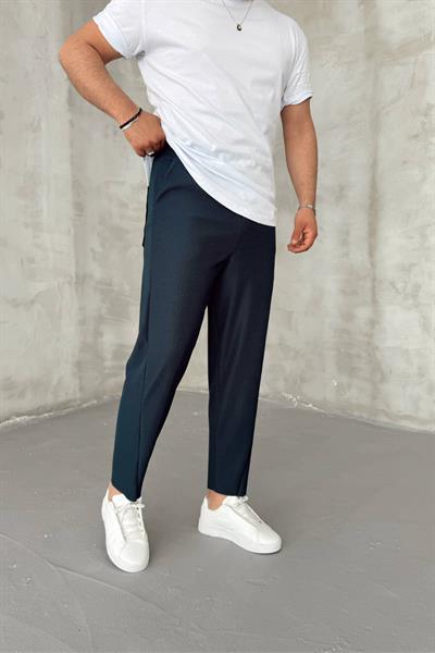 İndigo İnce Fitilli Asimetrik Kesim Pantolon