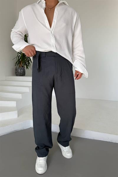 İndigo Modal Kemerli Baggy Pantolon